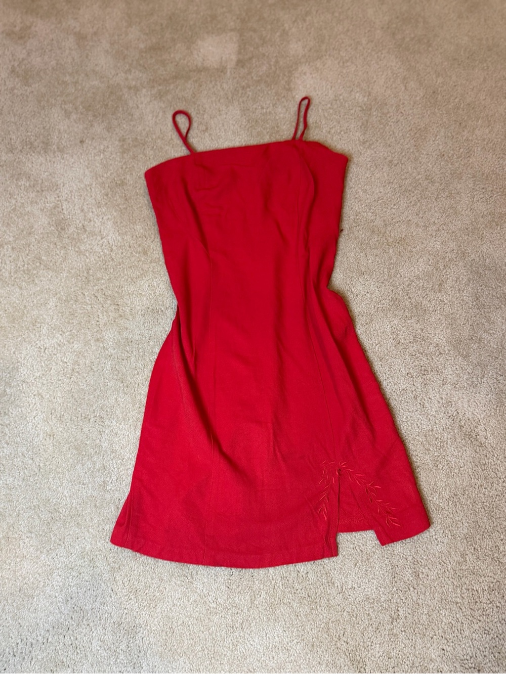 Vintage 90s Classic Red Slip Mini Dress Embroidered Made in USA 9/10